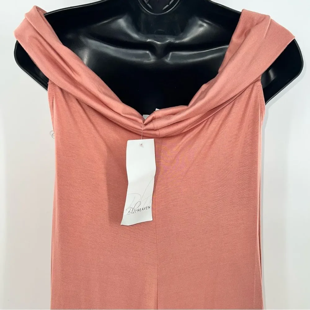Blu Heaven Women's Dusty Pink Off-Shoulder Sleeveless Swing/Tent Dress-Size M